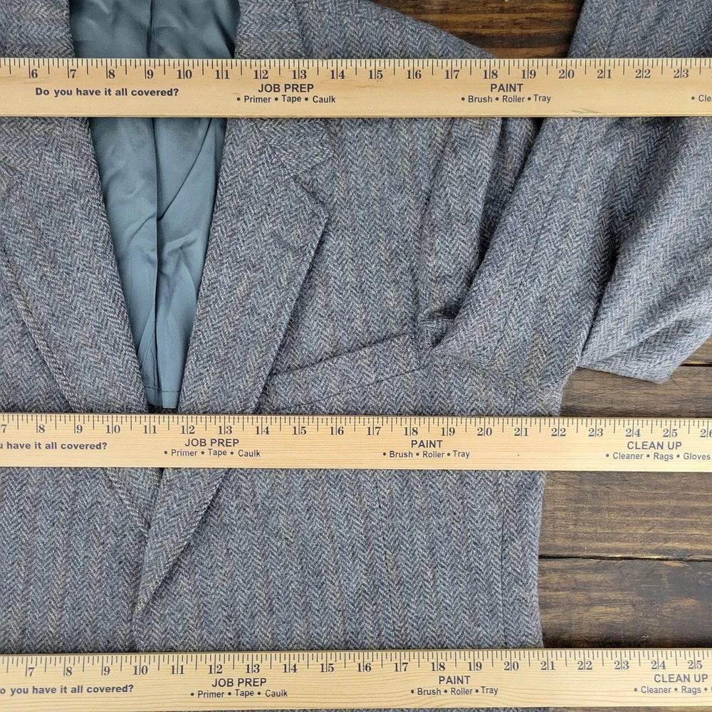 Men's‎ Tweed Style Sport Coat Blazer Two Button Gray Herringbone Wool About 42R